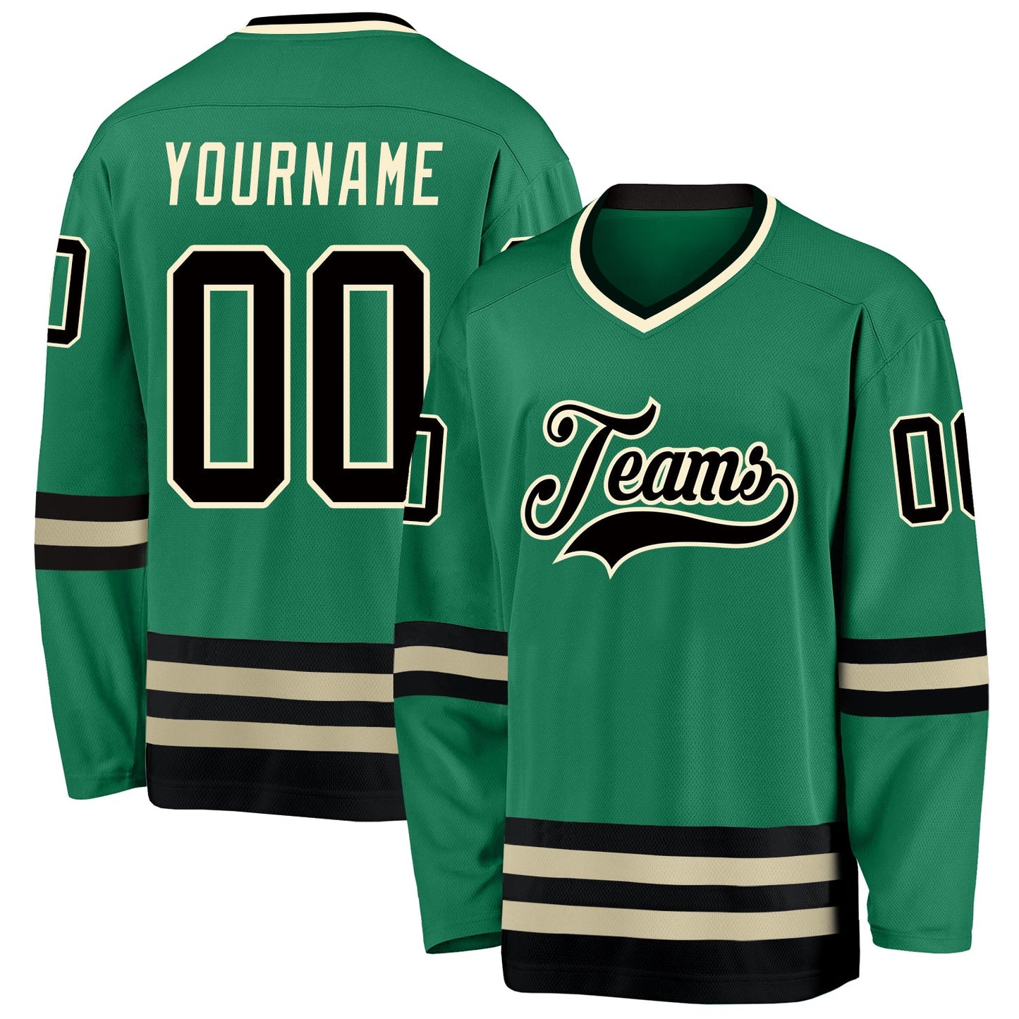Custom Kelly Green Black-Cream Hockey Jersey - Main View