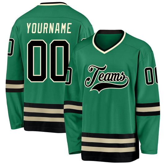 Custom Kelly Green Black-Cream Hockey Jersey - Main View