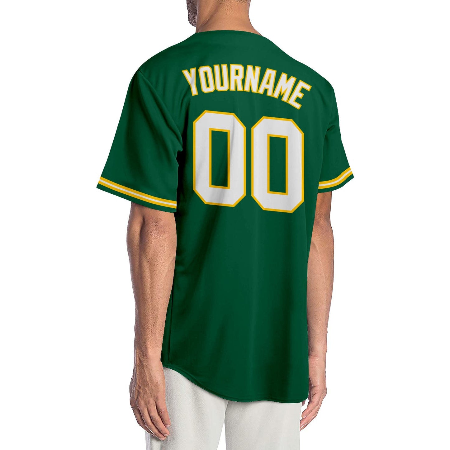 Custom Kelly Green White-Gold Authentic Baseball Jersey view 2