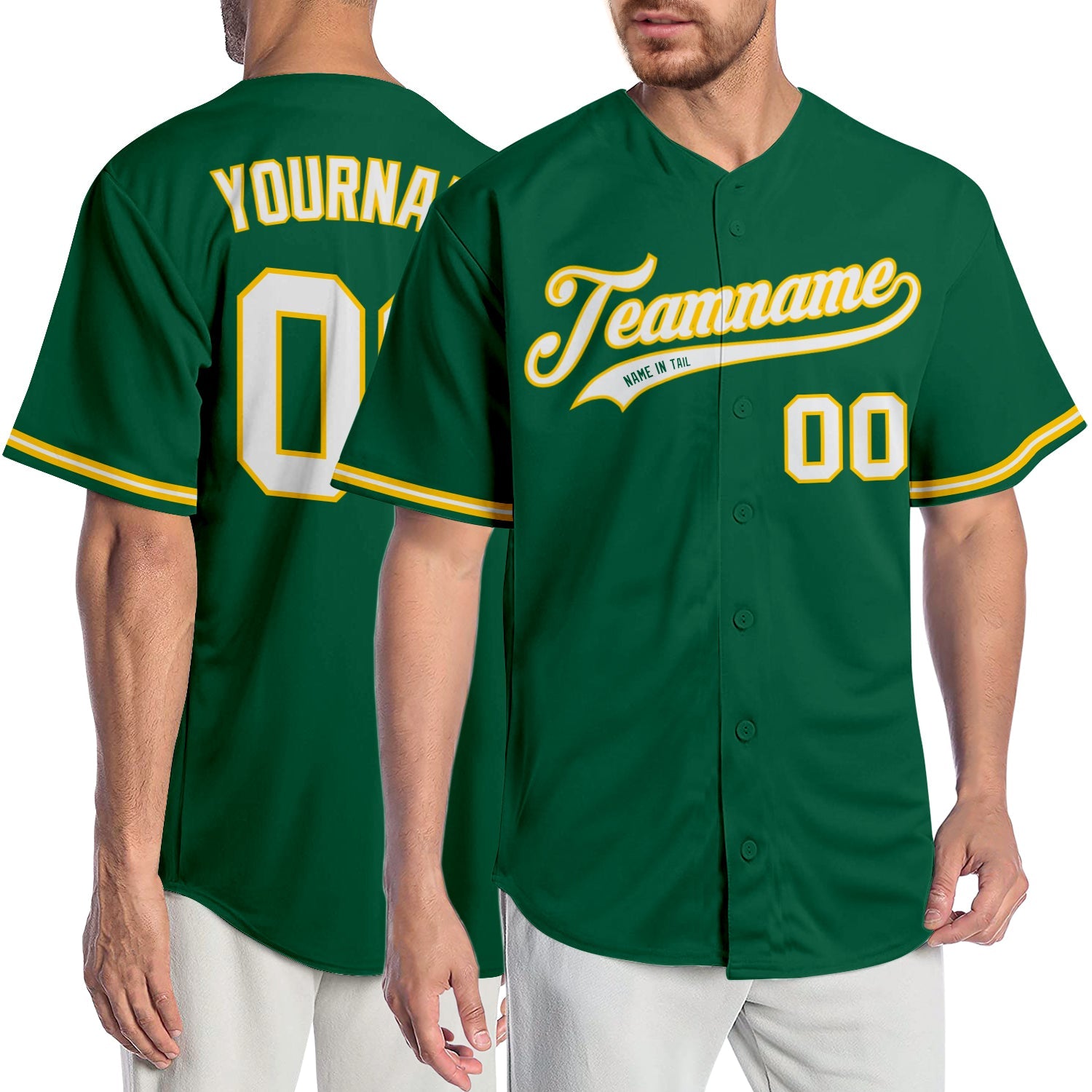 Custom Kelly Green White-Gold Authentic Baseball Jersey - Main View