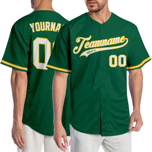 Custom Kelly Green White-Gold Authentic Baseball Jersey - Main View