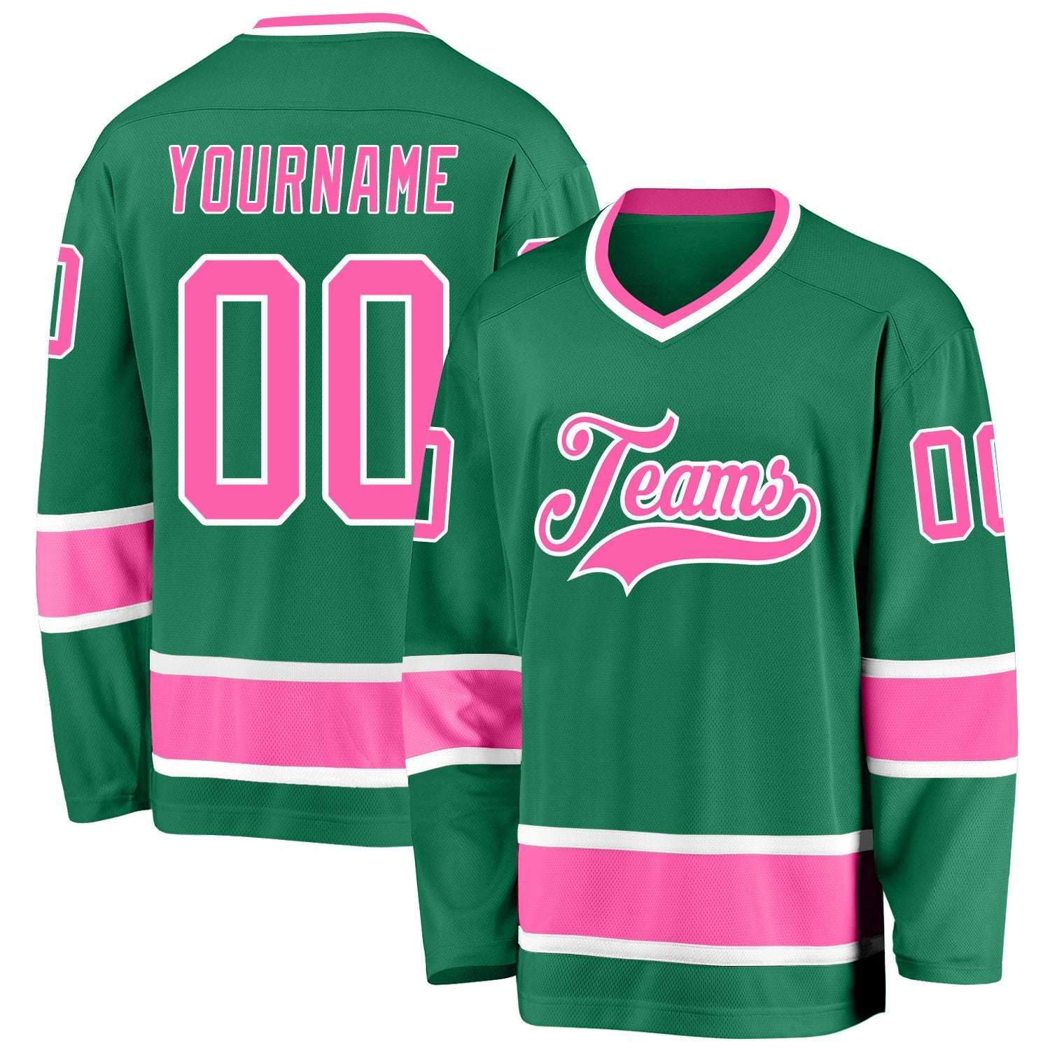 Custom Kelly Green Pink-White Hockey Jersey - Main View