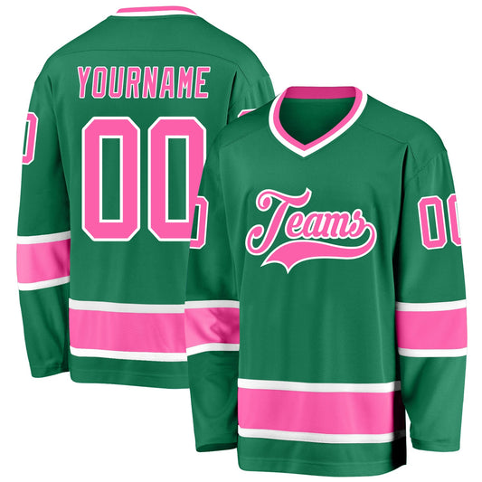 Custom Kelly Green Pink-White Hockey Jersey - Main View