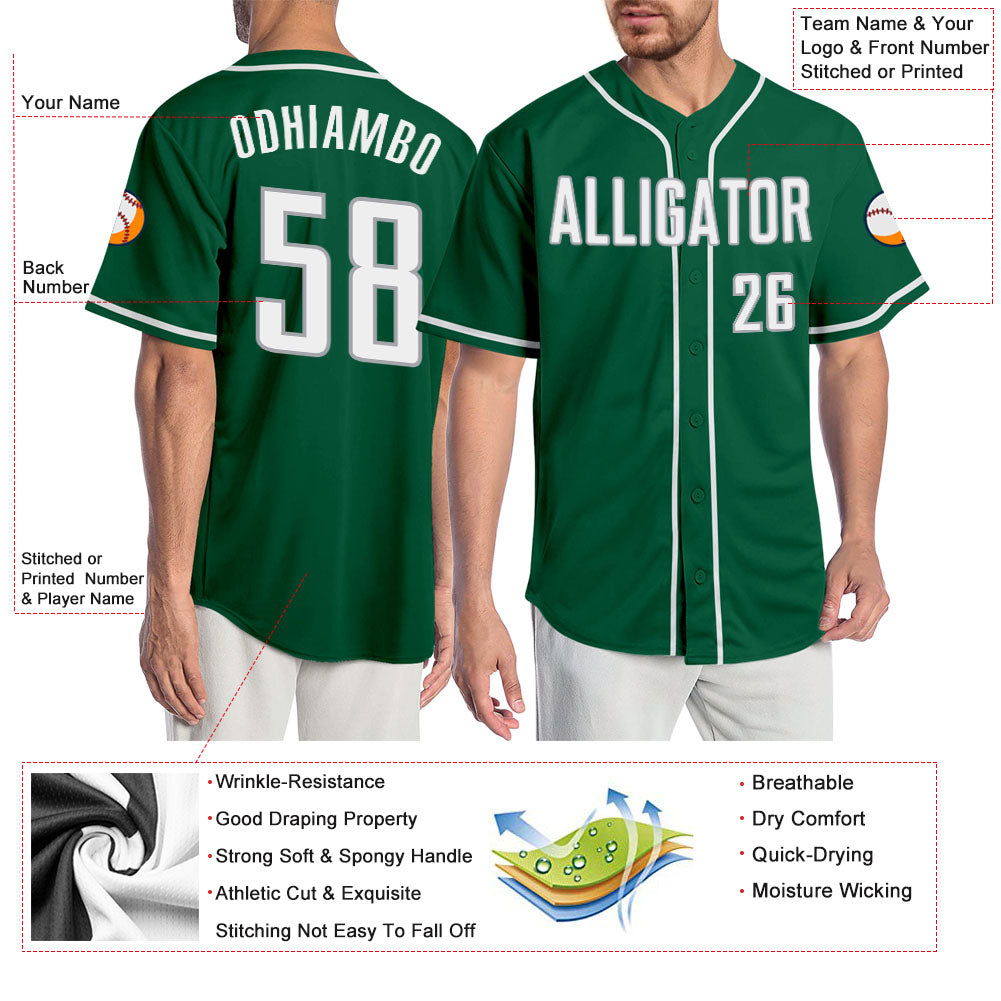 Custom Kelly Green White-Gray Authentic Baseball Jersey view 3