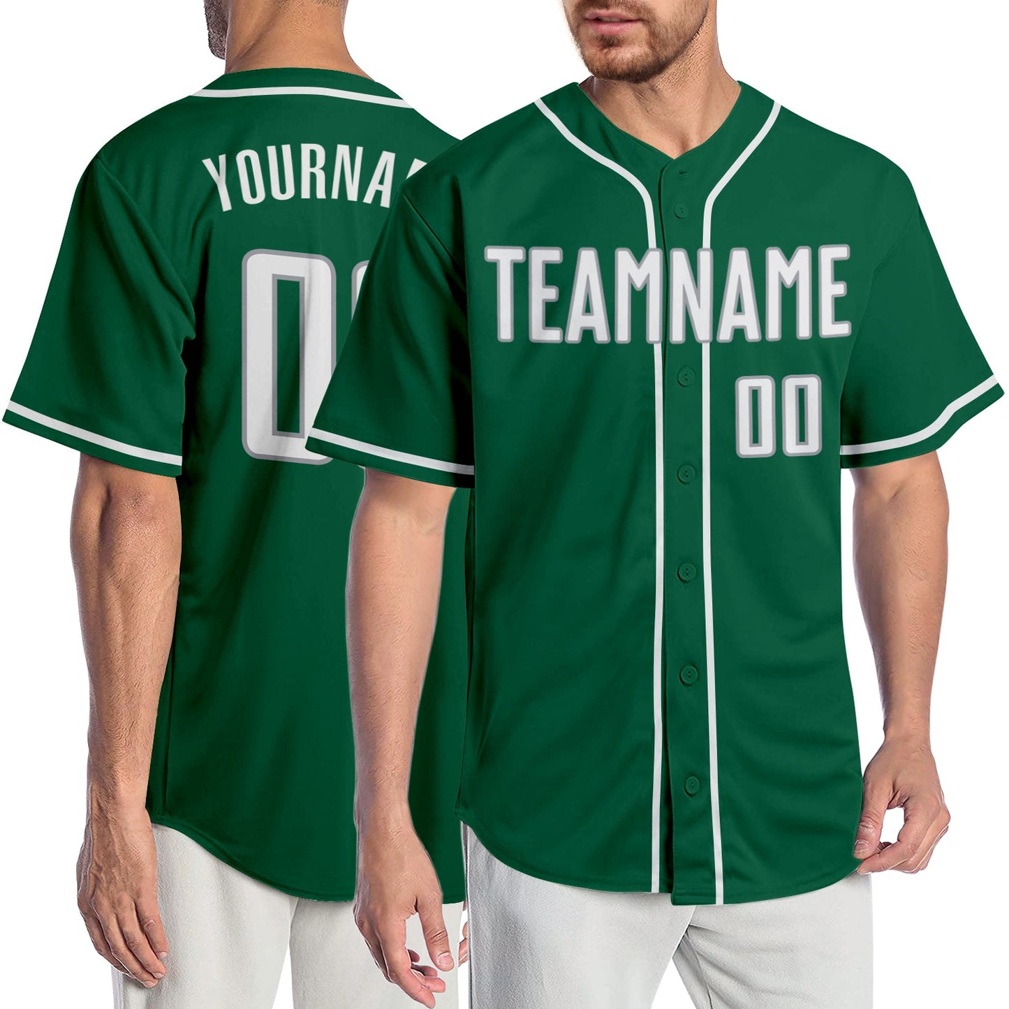 Custom Kelly Green White-Gray Authentic Baseball Jersey - Main View