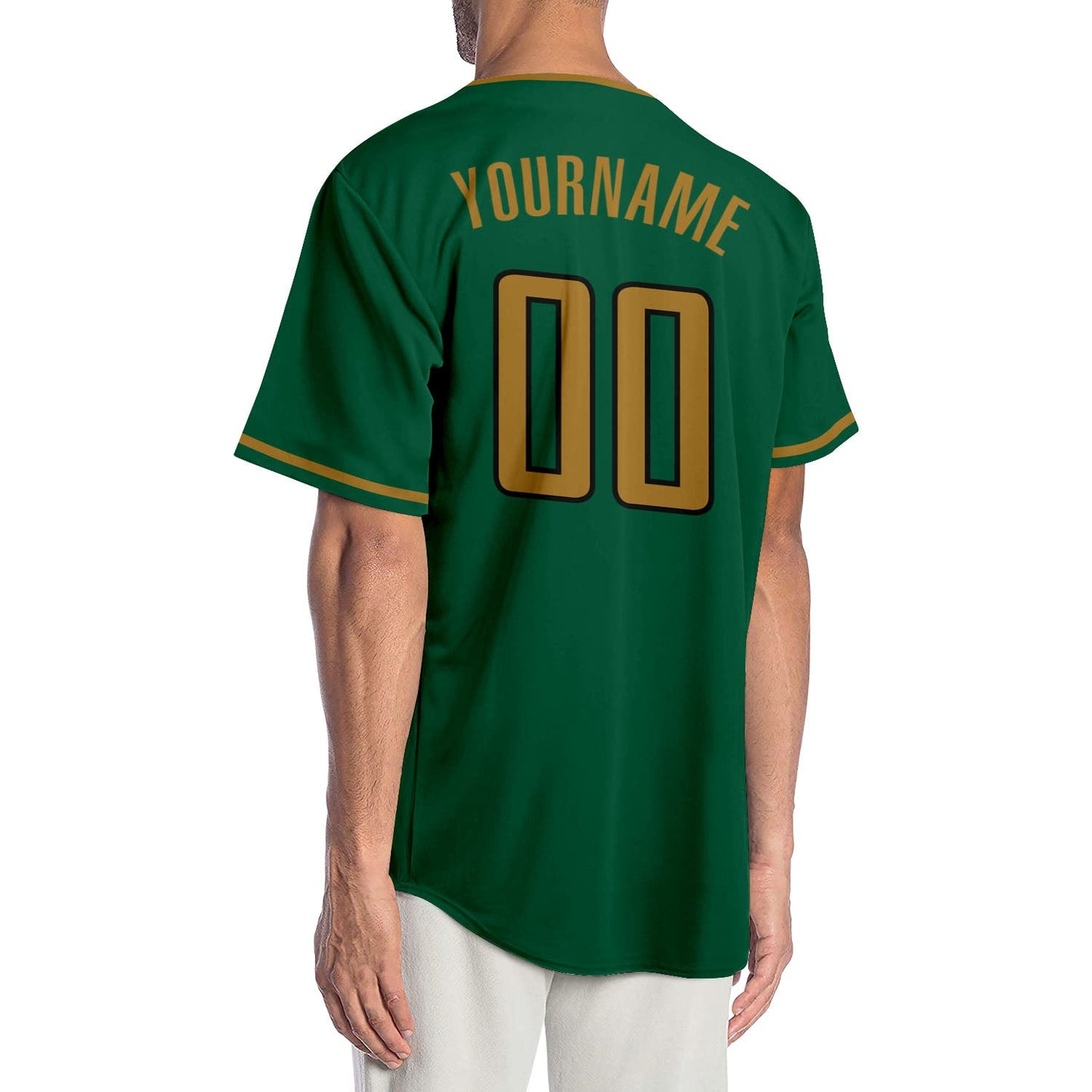 Custom Kelly Green Old Gold-Black Authentic Baseball Jersey view 2