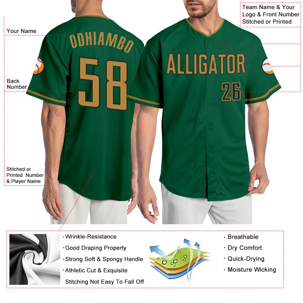 Custom Kelly Green Old Gold-Black Authentic Baseball Jersey view 3