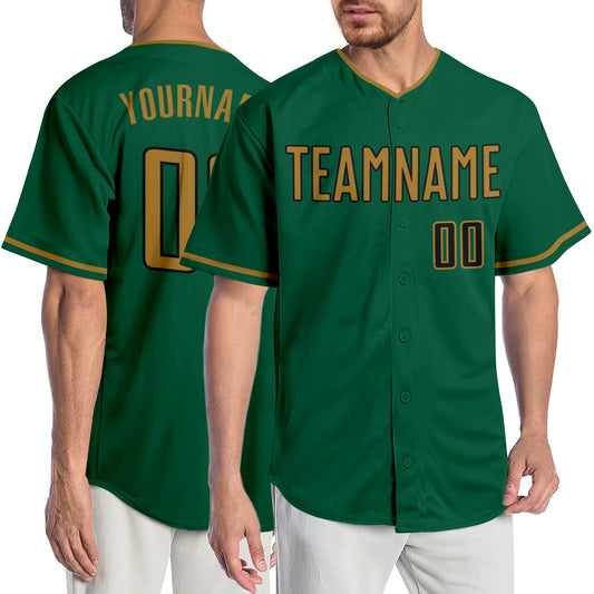 Custom Kelly Green Old Gold-Black Authentic Baseball Jersey - Main View