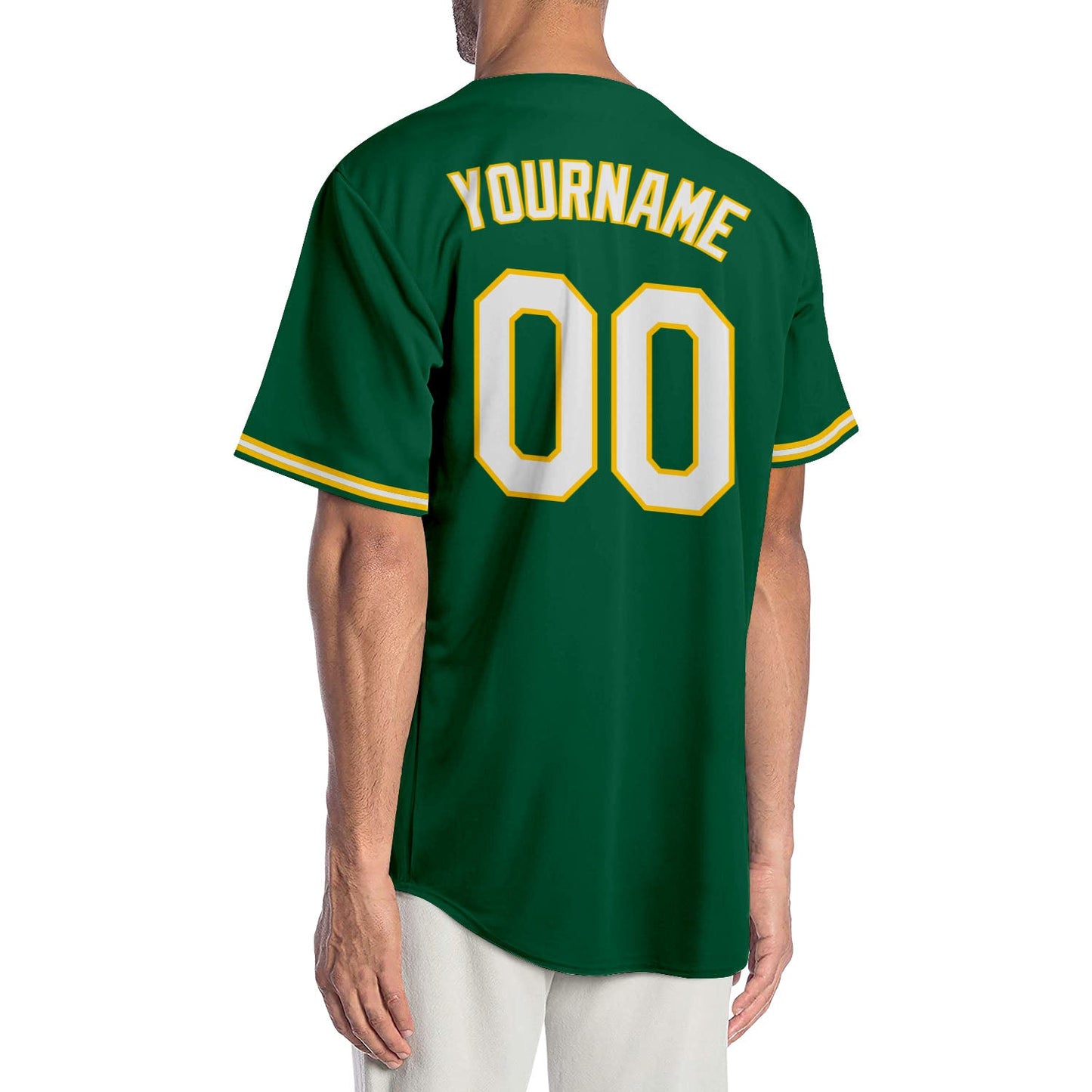 Custom Kelly Green White-Gold Authentic Baseball Jersey view 2