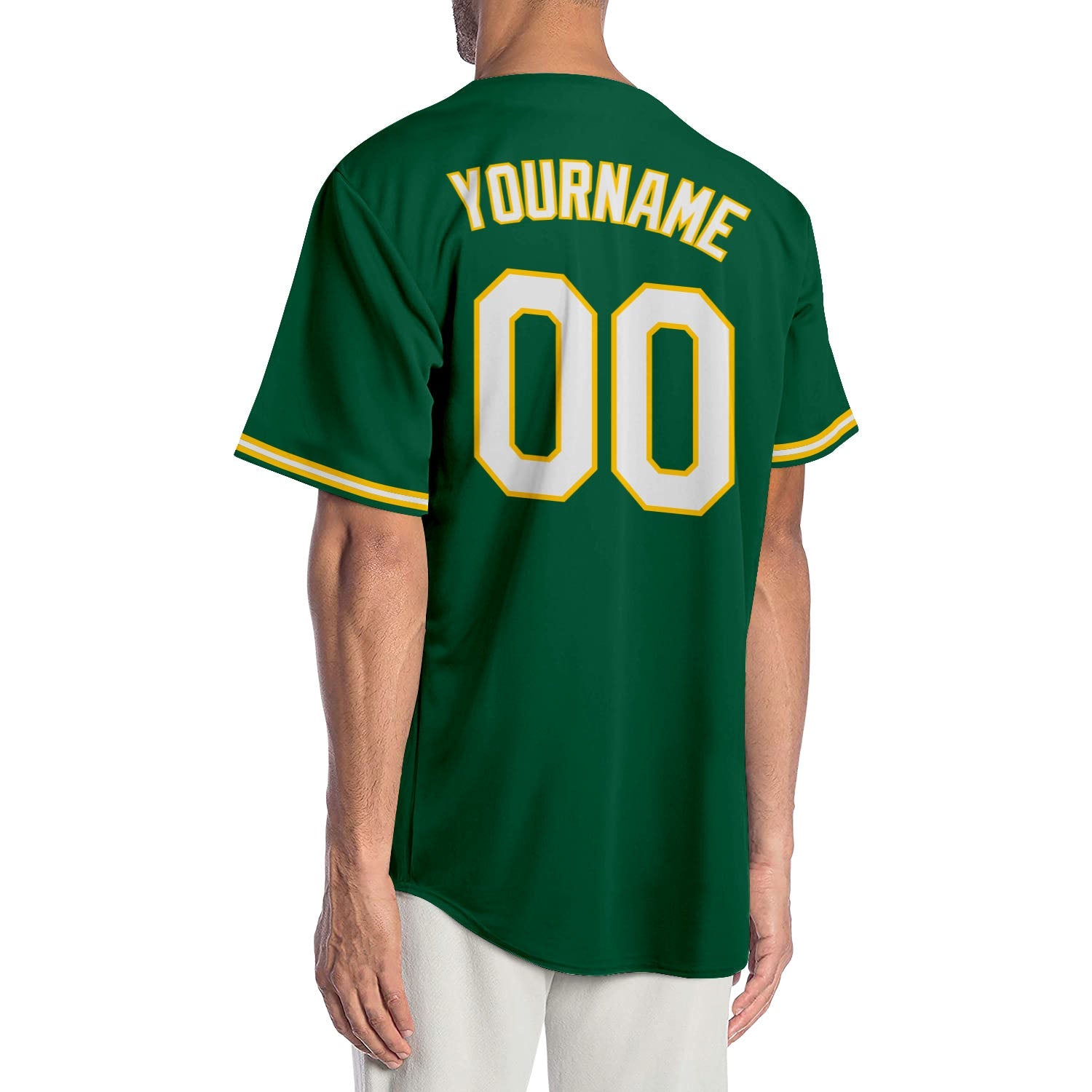 Custom Kelly Green White-Gold Authentic Baseball Jersey view 2