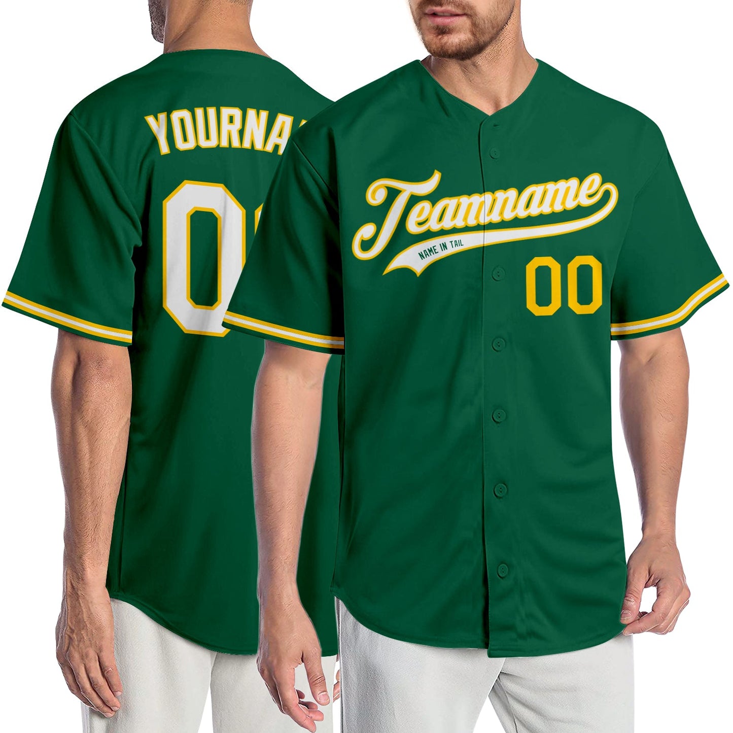 Custom Kelly Green White-Gold Authentic Baseball Jersey - Main View