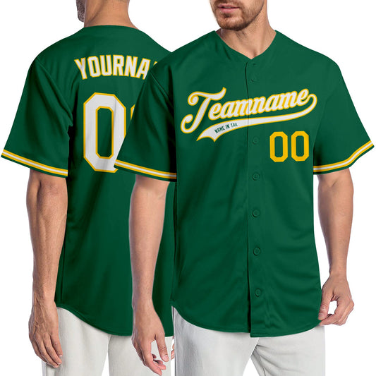 Custom Kelly Green White-Gold Authentic Baseball Jersey - Main View
