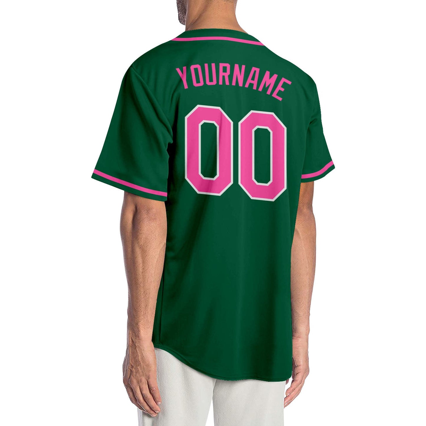 Custom Kelly Green Pink-White Authentic Baseball Jersey view 2