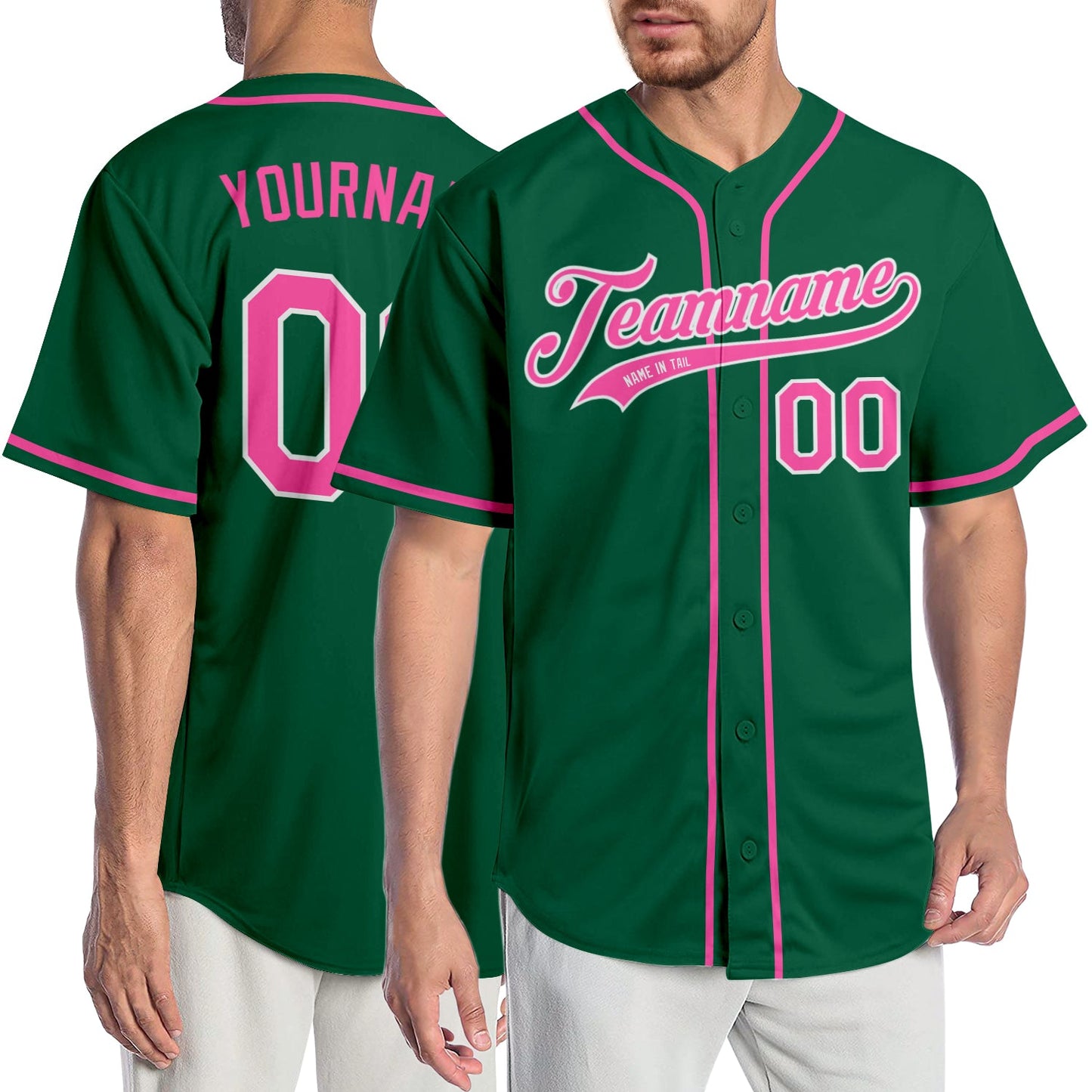 Custom Kelly Green Pink-White Authentic Baseball Jersey - Main View