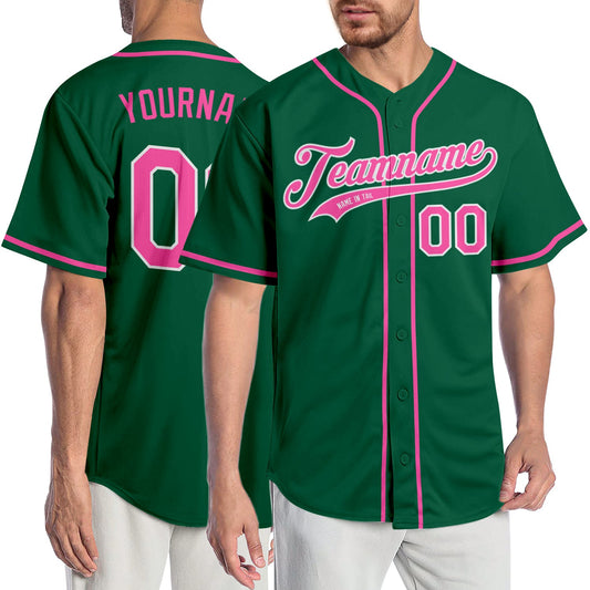 Custom Kelly Green Pink-White Authentic Baseball Jersey - Main View