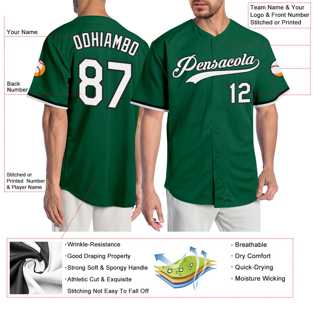 Custom Kelly Green White-Black Authentic Baseball Jersey view 3