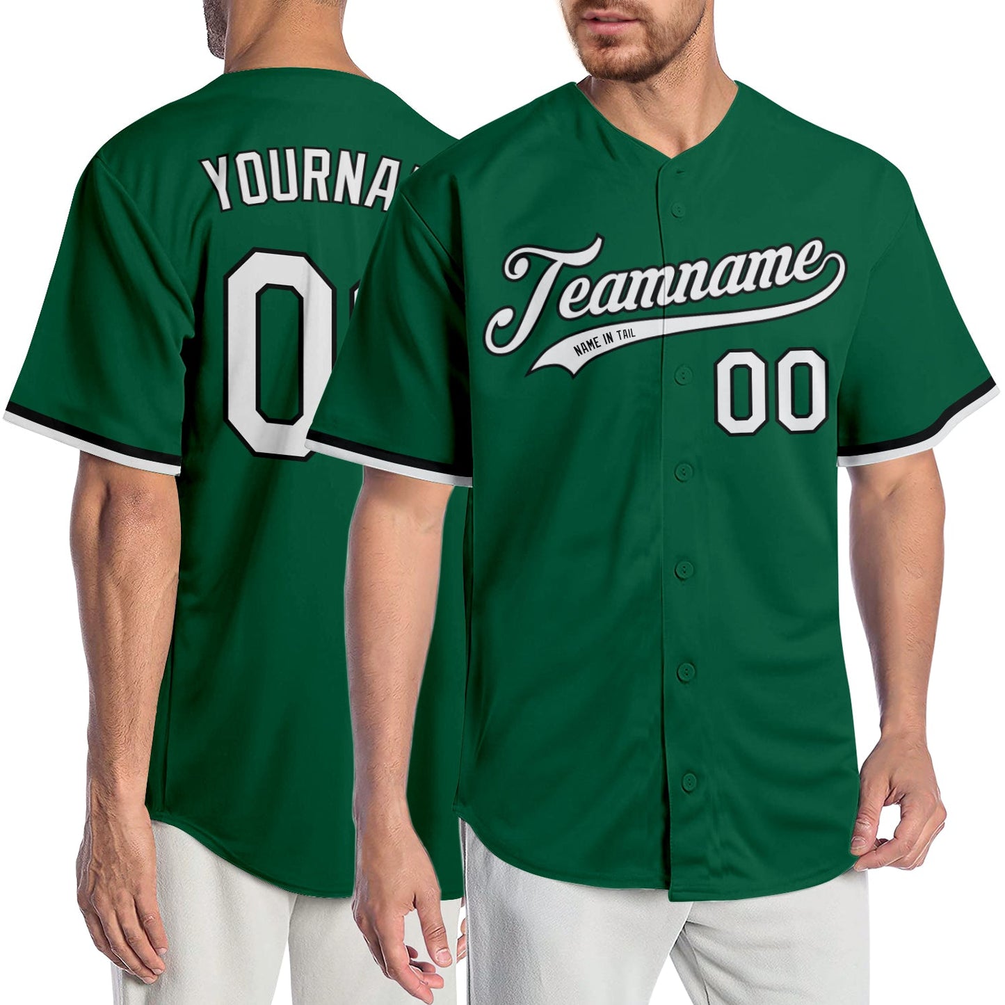 Custom Kelly Green White-Black Authentic Baseball Jersey - Main View