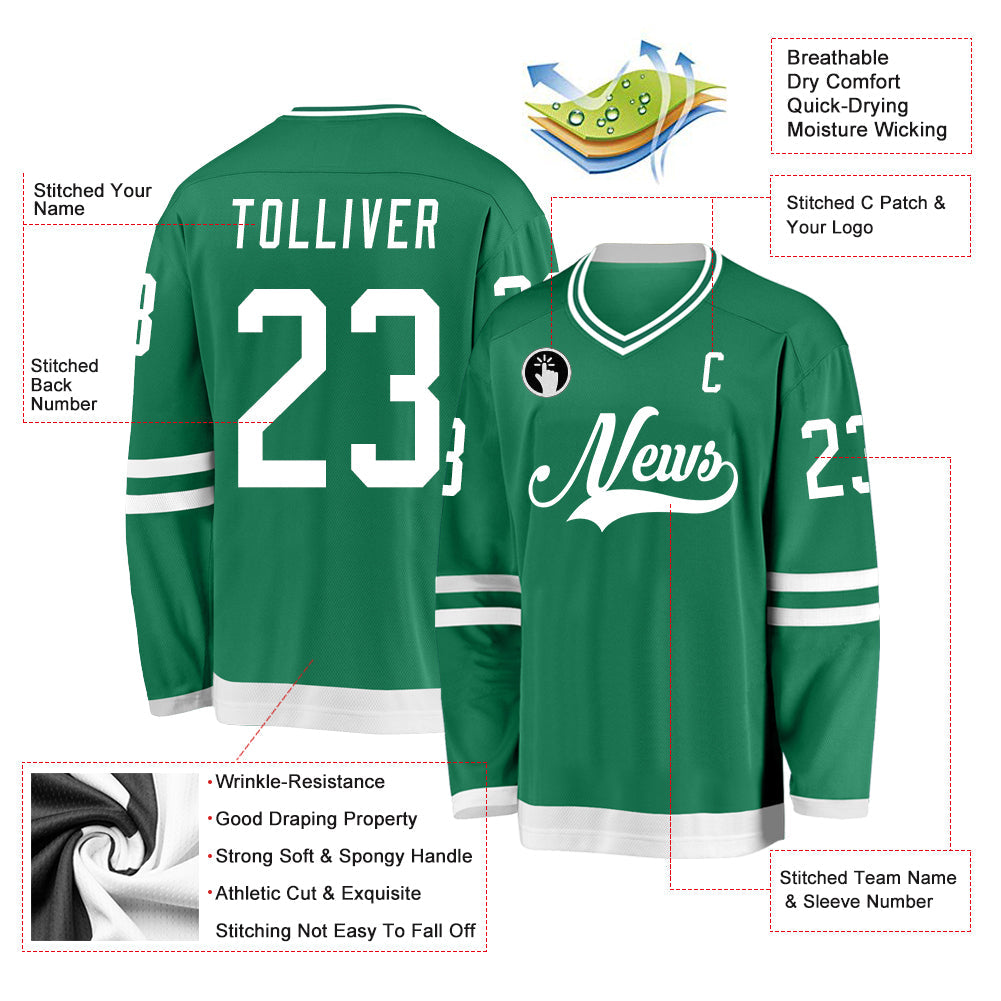 Custom Kelly Green White Hockey Jersey view 2