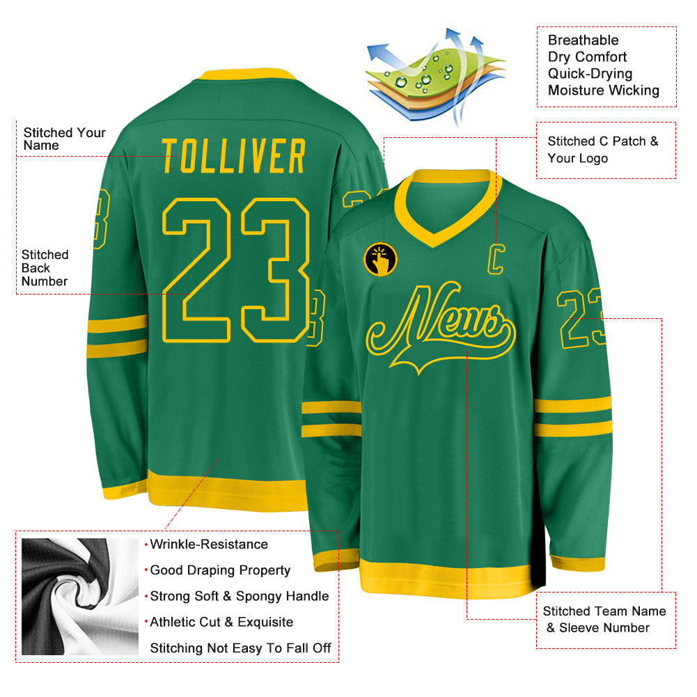 Custom Kelly Green Kelly Green-Gold Hockey Jersey view 2