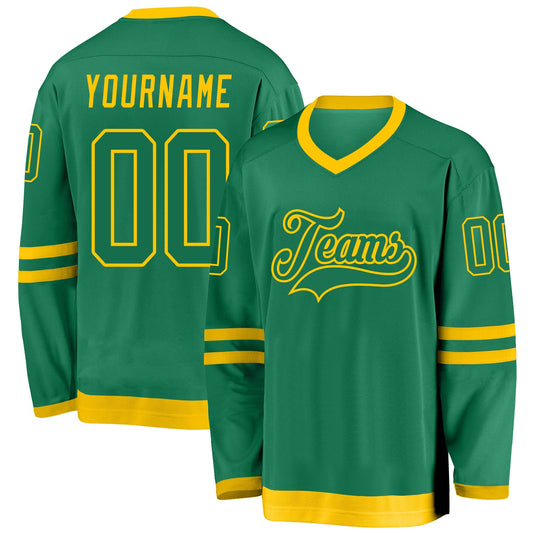 Custom Kelly Green Kelly Green-Gold Hockey Jersey - Main View