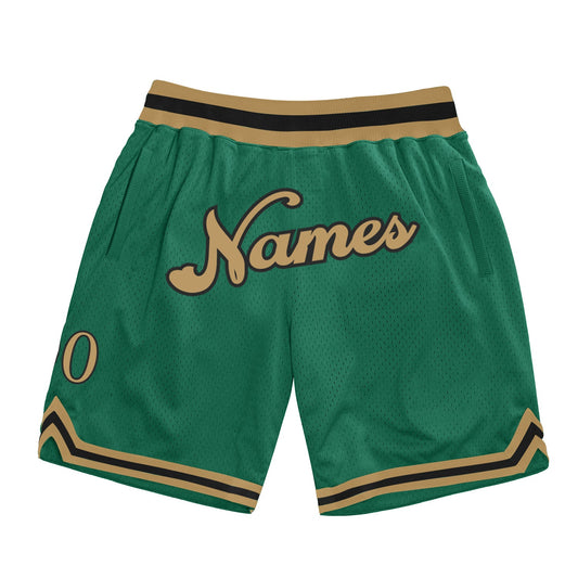 Custom Kelly Green Old Gold-Black Authentic Throwback Basketball Shorts - Main View