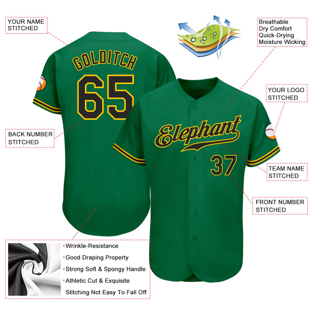 Custom Kelly Green Black-Gold Authentic Baseball Jersey view 3