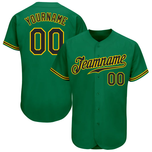 Custom Kelly Green Black-Gold Authentic Baseball Jersey - Main View
