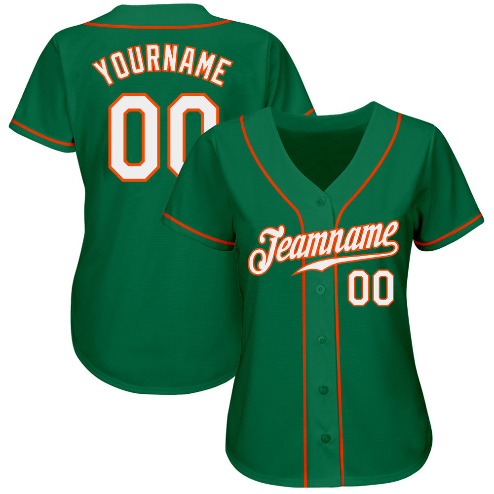 Custom Kelly Green White-Orange Authentic Baseball Jersey view 2