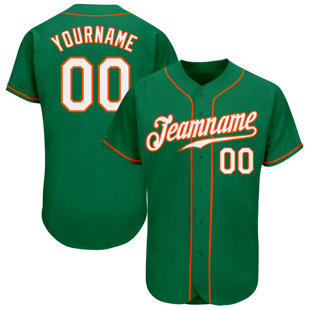 Custom Kelly Green White-Orange Authentic Baseball Jersey - Main View
