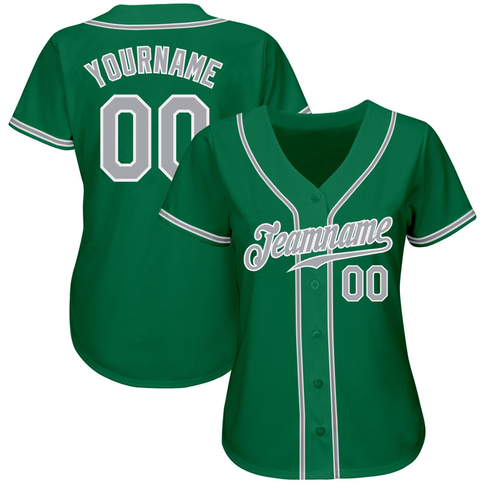 Custom Kelly Green Gray-White Authentic Baseball Jersey view 2