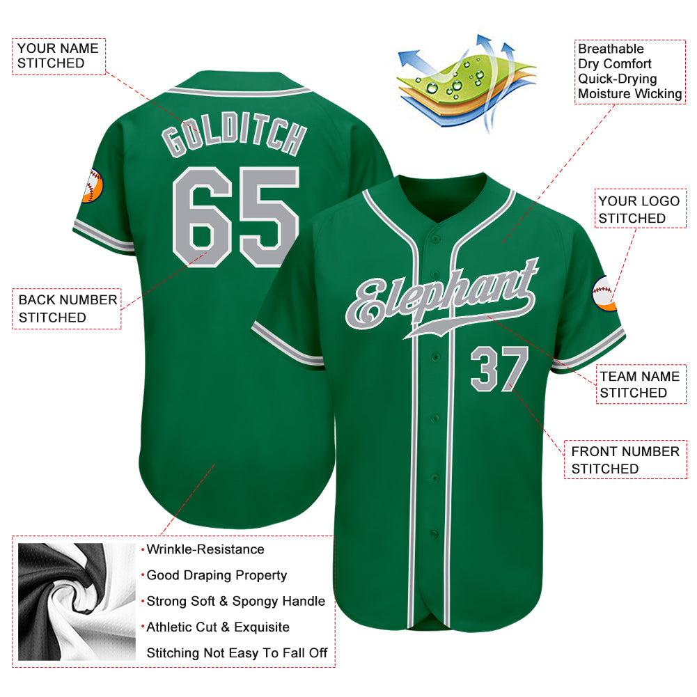 Custom Kelly Green Gray-White Authentic Baseball Jersey view 3