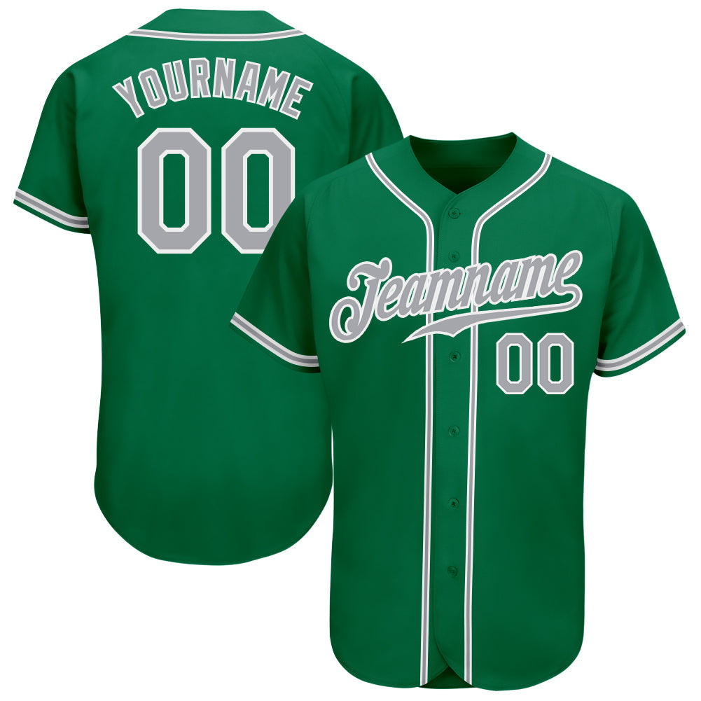 Custom Kelly Green Gray-White Authentic Baseball Jersey - Main View
