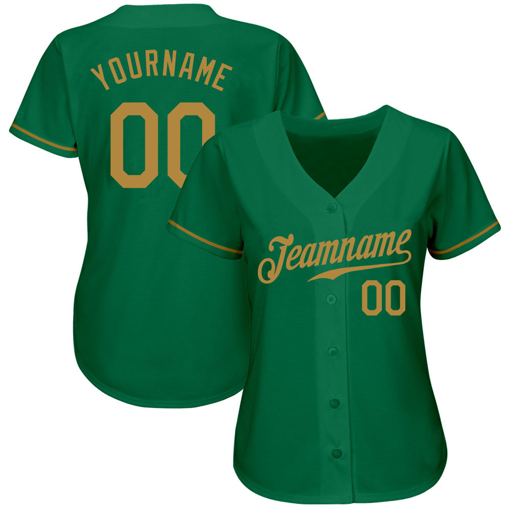 Custom Kelly Green Old Gold Authentic Baseball Jersey view 2