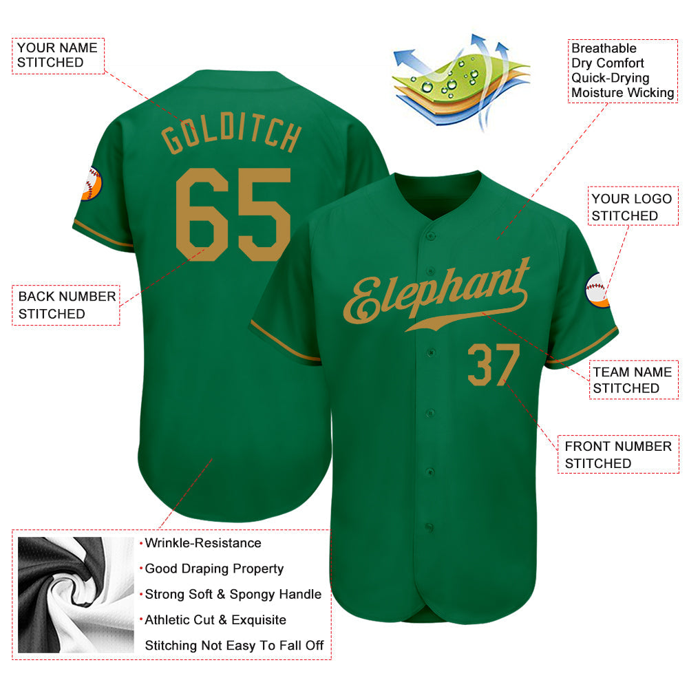 Custom Kelly Green Old Gold Authentic Baseball Jersey view 3