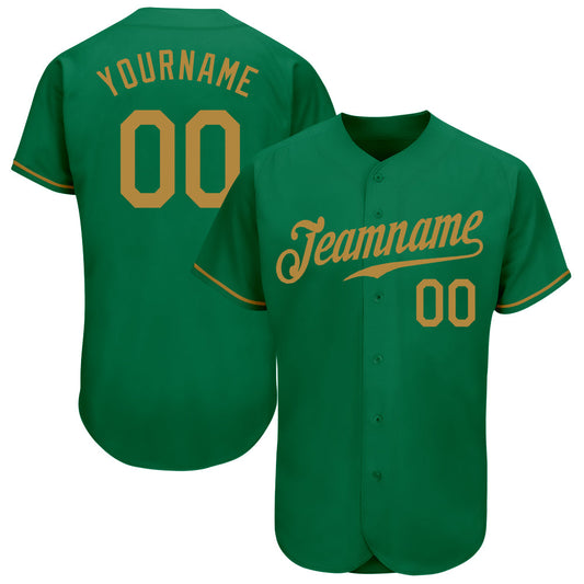 Custom Kelly Green Old Gold Authentic Baseball Jersey - Main View