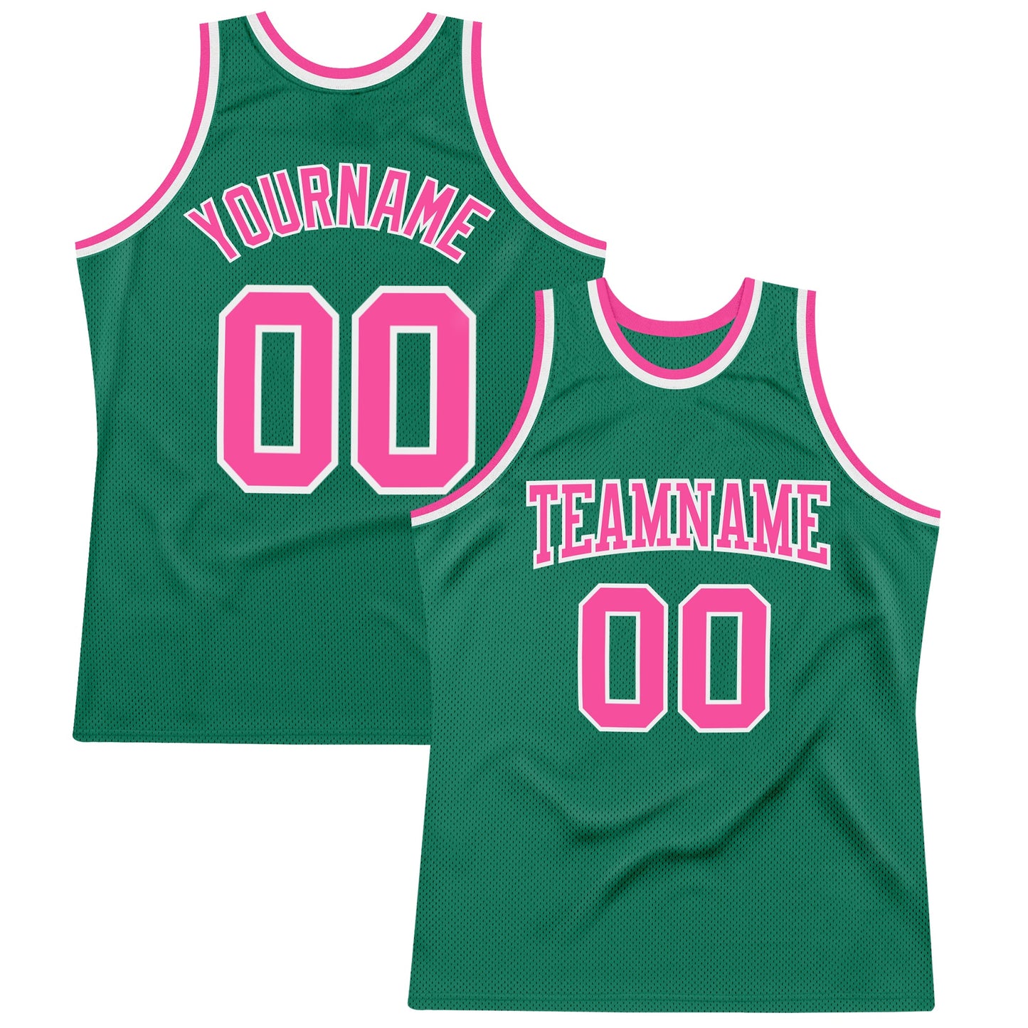 Custom Kelly Green Pink-White Authentic Throwback Basketball Jersey - Main View