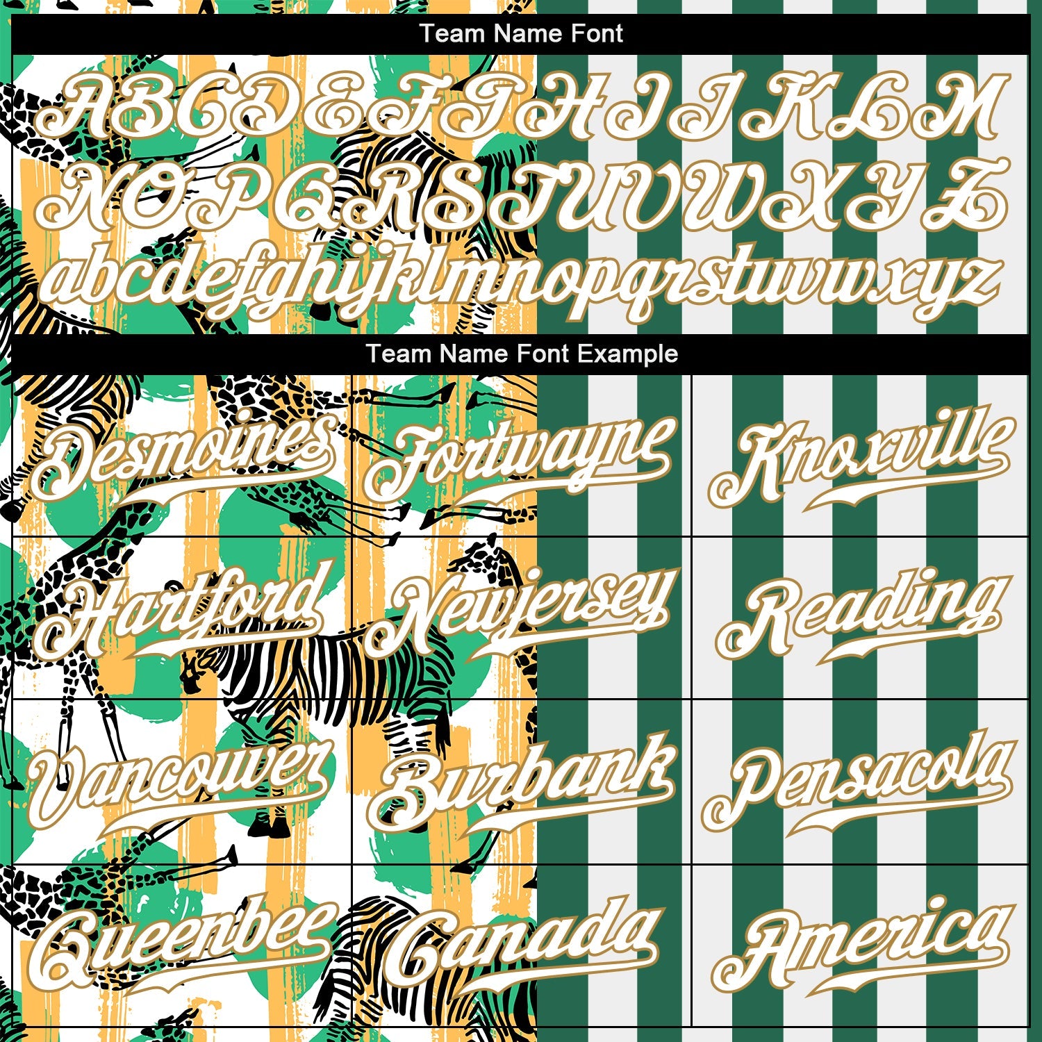 Custom Kelly Green White-Old Gold 3D Pattern Design Zebras And Giraffes Authentic Baseball Jersey view 4