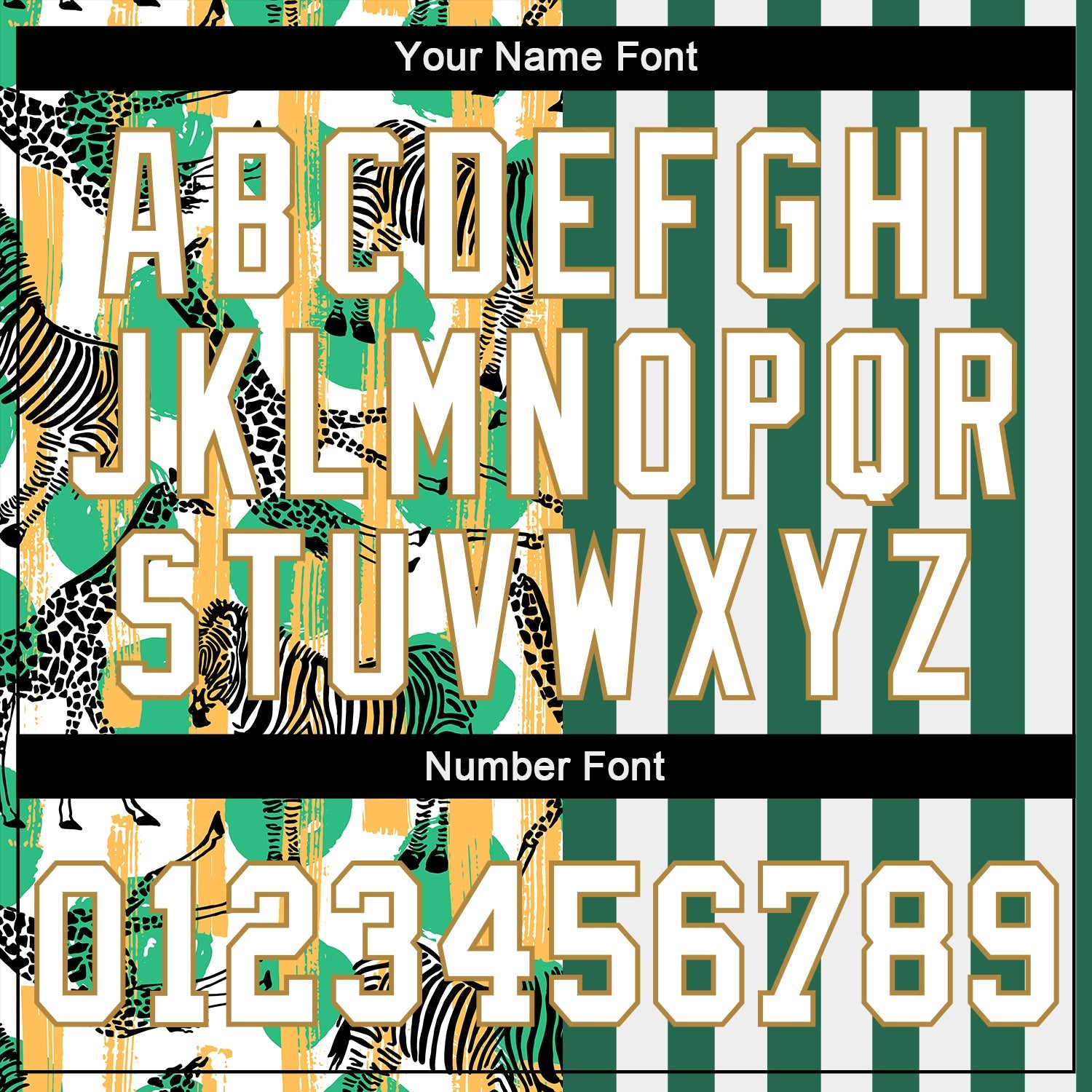 Custom Kelly Green White-Old Gold 3D Pattern Design Zebras And Giraffes Authentic Baseball Jersey view 5