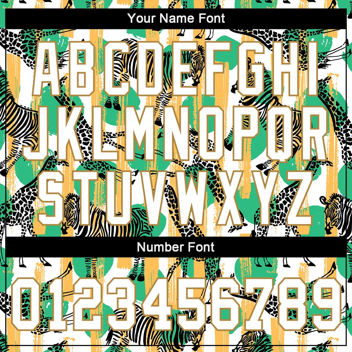 Custom Kelly Green White-Old Gold 3D Pattern Design Zebras And Giraffes Authentic Baseball Jersey view 5