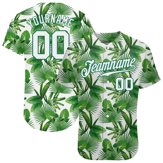 Custom Kelly Green White-Kelly Green 3D Pattern Design Tropical Palm Leaves Authentic Baseball Jersey - Main View