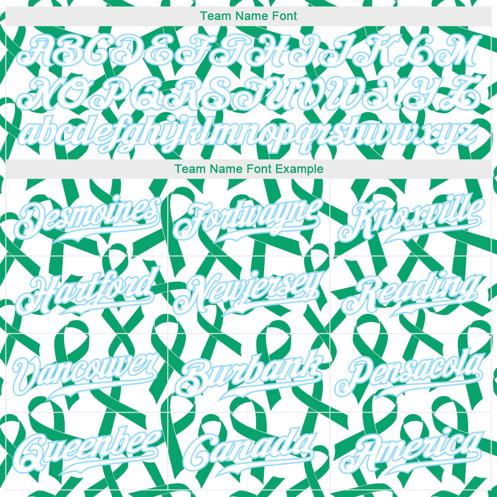 Custom Kelly Green White-Light Blue 3D Pattern Design Breast Cancer Authentic Baseball Jersey view 4