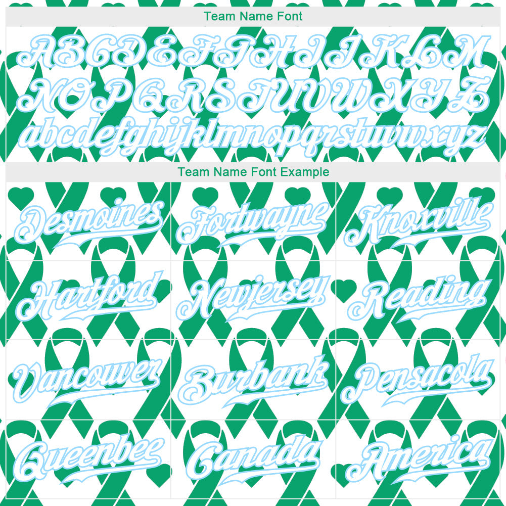 Custom Kelly Green White-Light Blue 3D Pattern Design Breast Cancer Authentic Baseball Jersey view 4