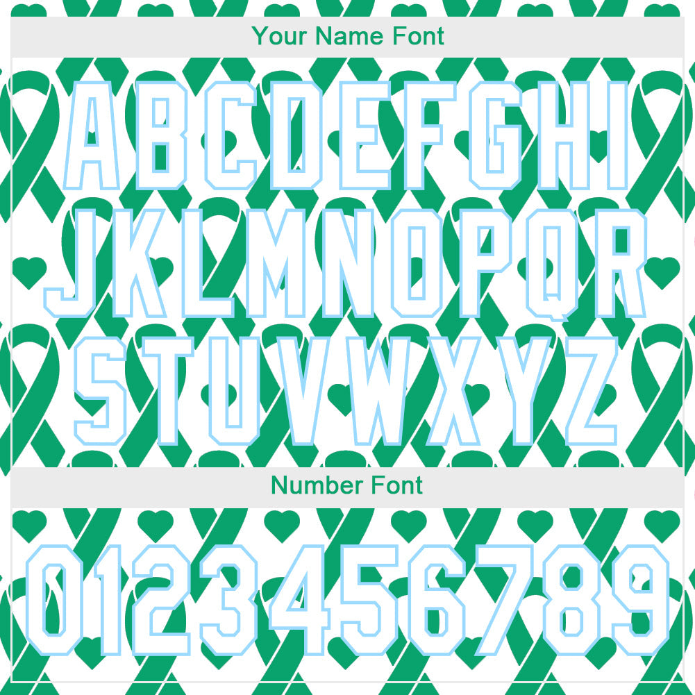 Custom Kelly Green White-Light Blue 3D Pattern Design Breast Cancer Authentic Baseball Jersey view 5