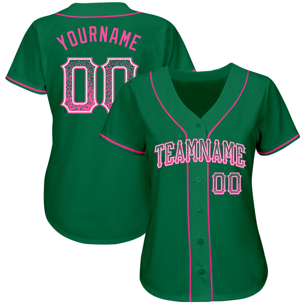 Custom Kelly Green Pink-White Authentic Drift Fashion Baseball Jersey view 2