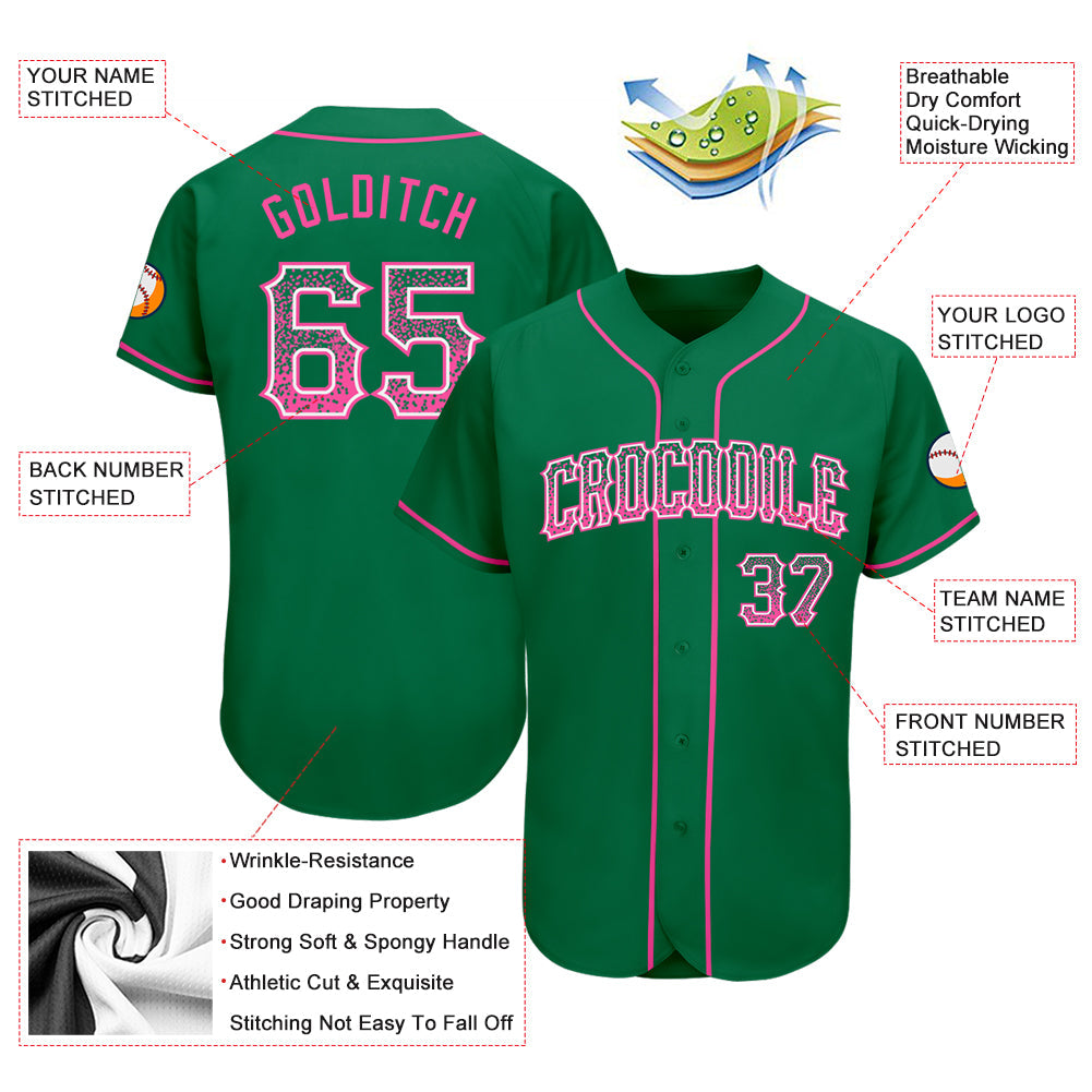 Custom Kelly Green Pink-White Authentic Drift Fashion Baseball Jersey view 3