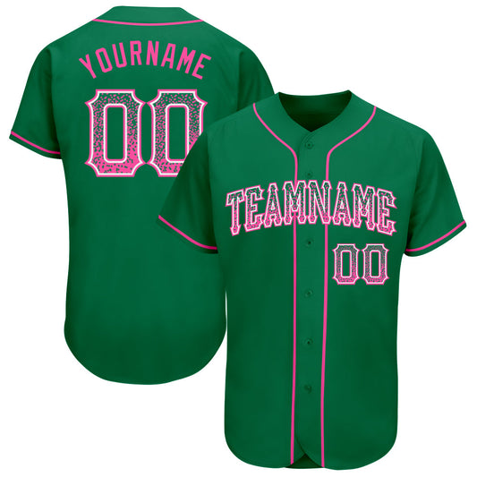 Custom Kelly Green Pink-White Authentic Drift Fashion Baseball Jersey - Main View