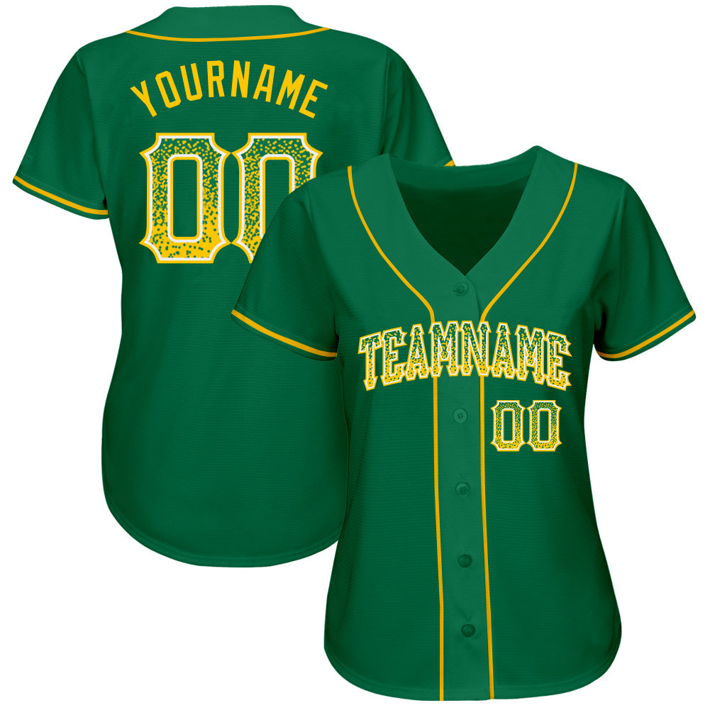 Custom Kelly Green Gold-White Authentic Drift Fashion Baseball Jersey view 2