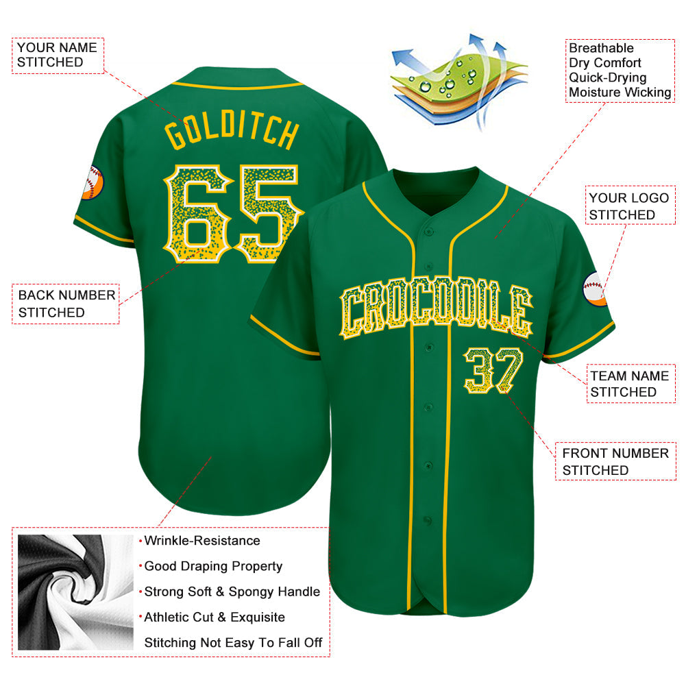Custom Kelly Green Gold-White Authentic Drift Fashion Baseball Jersey view 3