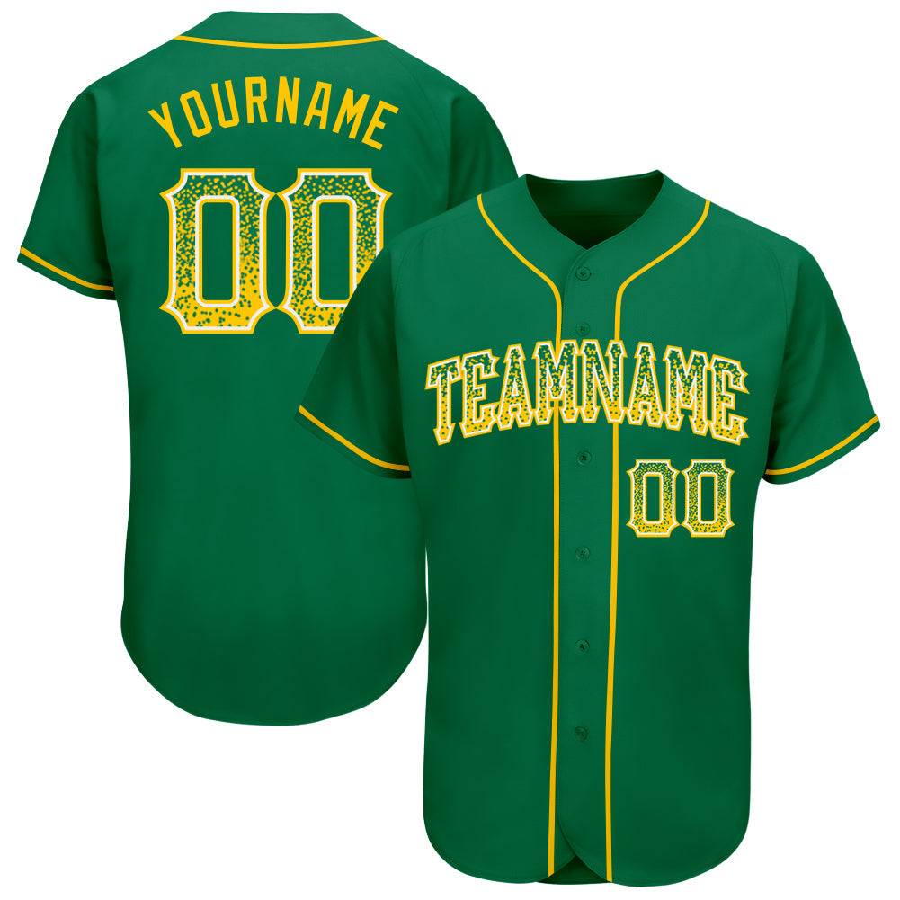 Custom Kelly Green Gold-White Authentic Drift Fashion Baseball Jersey - Main View