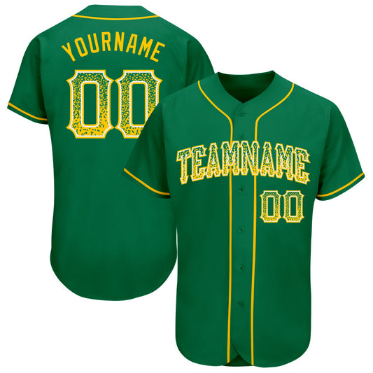 Custom Kelly Green Gold-White Authentic Drift Fashion Baseball Jersey - Main View